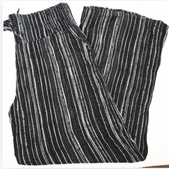 Hi Rise Wide Leg Smocked Wide Elastic Waistband Drawcord Pants Large - Picture 1 of 12